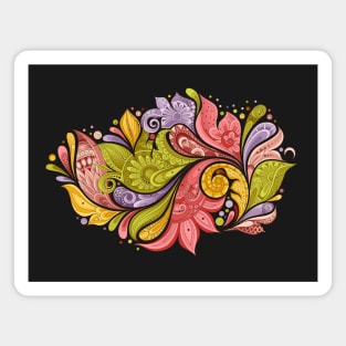 Paisley Garden Indian Style Print on Black Magnet